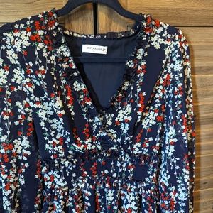 NWOT midi long navy blue floral dress full lined size S